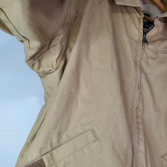 Cabelas Chore Coat Mens Medium Beige Canvas Sherpa Lined Work Field Jacket - Picture 5 of 16